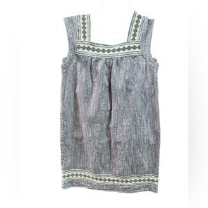 Embroidered Square-Neck Dress in Gray